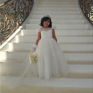 Elegant White Lace Flower Girl Dress